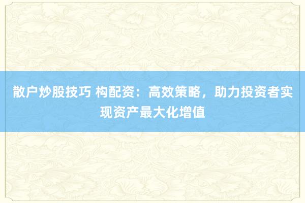 散户炒股技巧 构配资：高效策略，助力投资者实现资产最大化增值