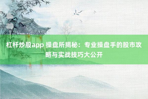 杠杆炒股app 操盘所揭秘：专业操盘手的股市攻略与实战技巧大公开