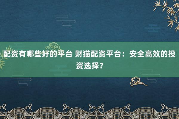 配资有哪些好的平台 财猫配资平台：安全高效的投资选择？