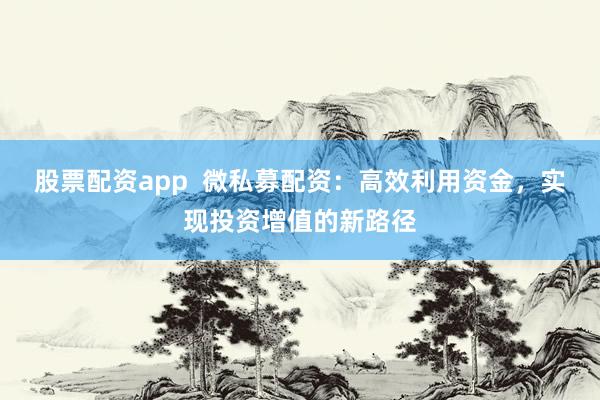 股票配资app  微私募配资：高效利用资金，实现投资增值的新路径