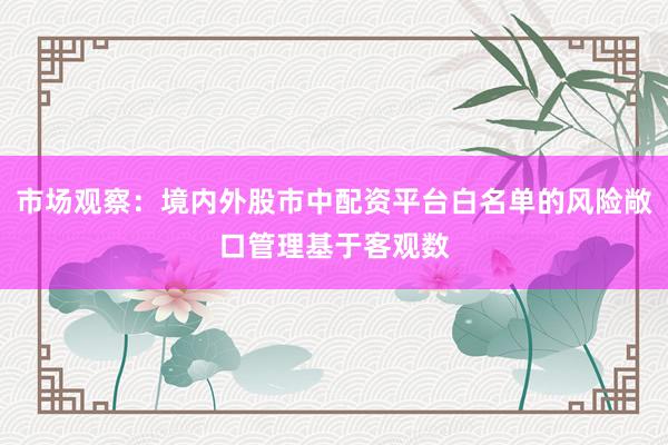 市场观察：境内外股市中配资平台白名单的风险敞口管理基于客观数
