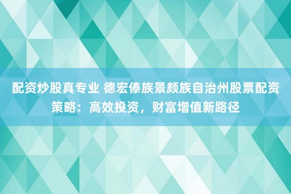 配资炒股真专业 德宏傣族景颇族自治州股票配资策略：高效投资，财富增值新路径
