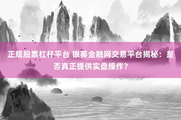 正规股票杠杆平台 银葵金融网交易平台揭秘：是否真正提供实盘操作？
