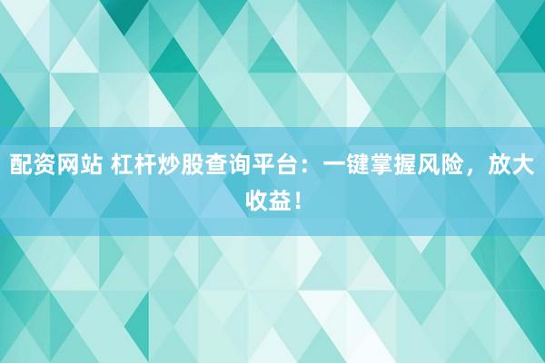 配资网站 杠杆炒股查询平台：一键掌握风险，放大收益！