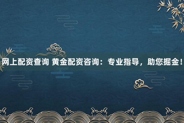 网上配资查询 黄金配资咨询：专业指导，助您掘金！