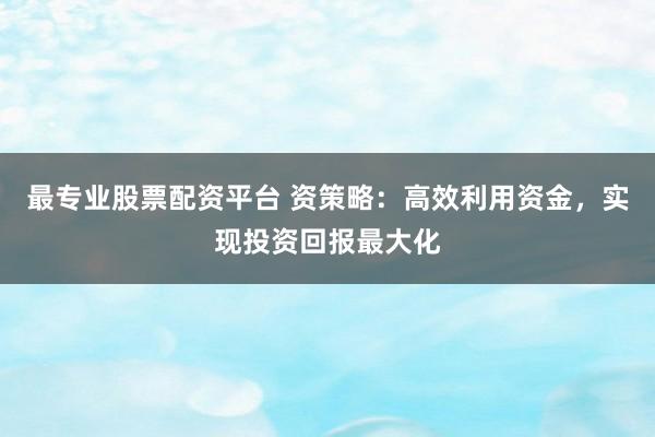 最专业股票配资平台 资策略：高效利用资金，实现投资回报最大化